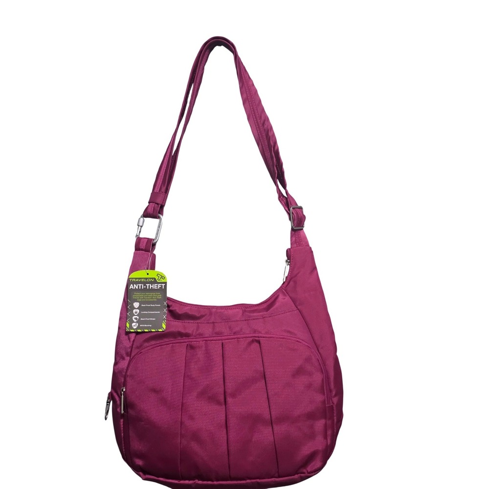 Travelon Anti-Theft Crossbody Bag Purple RFID Blocking Slash Proof Messenger NEW - Picture 2 of 11